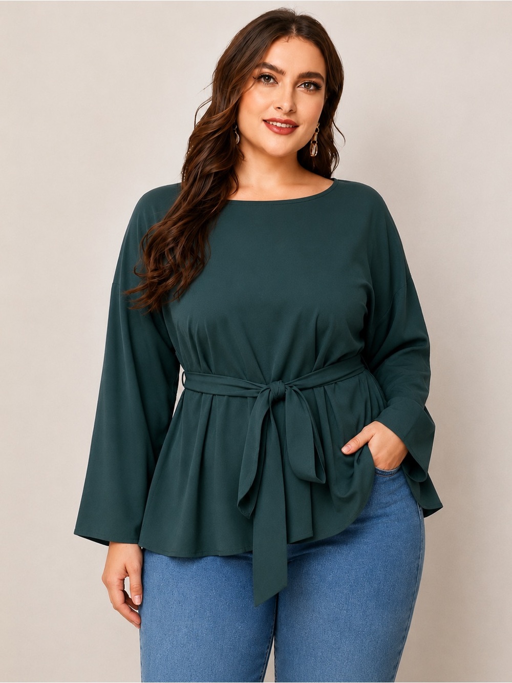 SHEIN Curve Drop Shoulder Belted Top Size 0XL